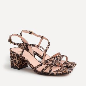 J Crew Odette Leopard Suede Sandals with Block Heel